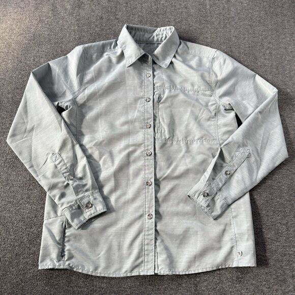 MOUNTAIN HARDWEAR Womens Canyon Shirt Small Blue Long Sleeve UPF 50 Hiking - Picture 1 of 10
